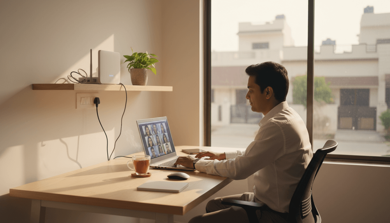 Person working productively on laptop with reliable fiber internet connection